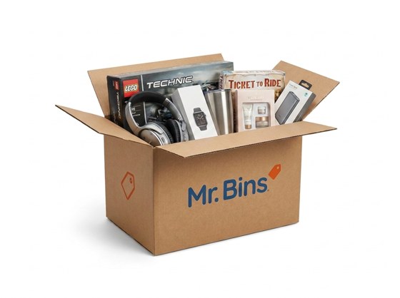 An open Mr. Bins mystery box full of finds